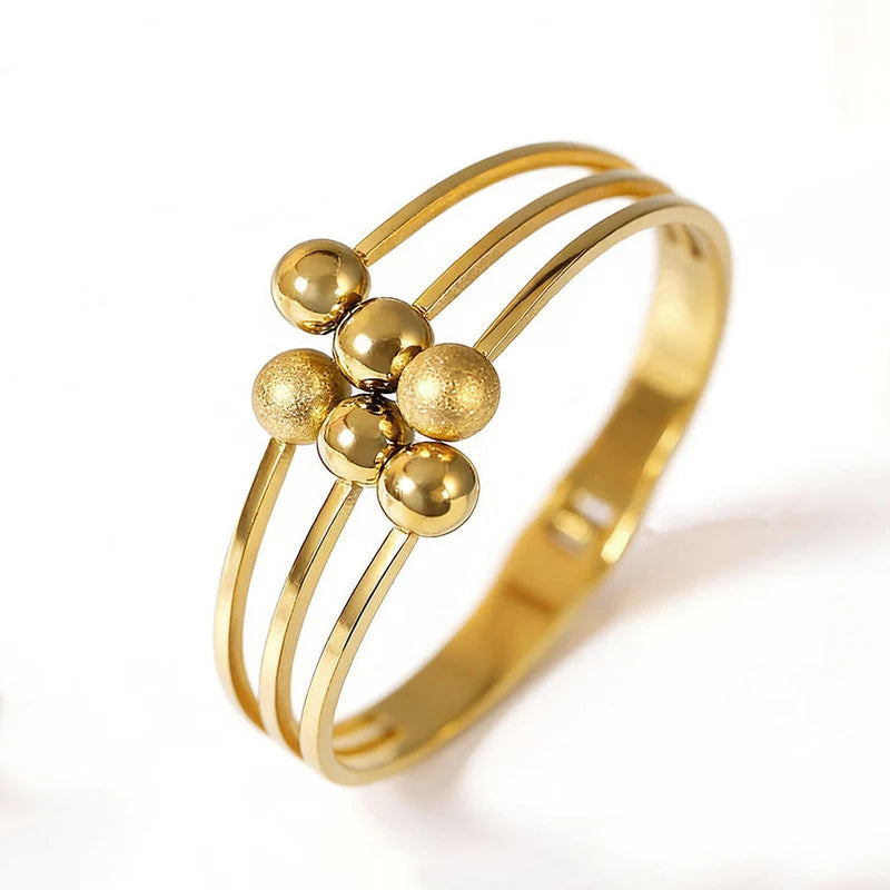 Gold Plated Triple Layer Beaded Cuff Bracelet