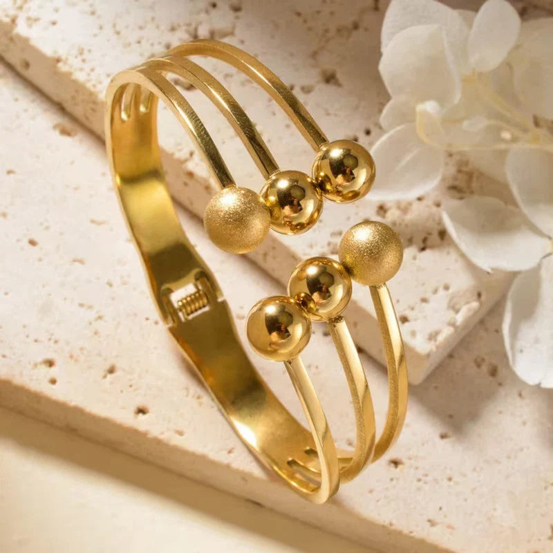 Gold Plated Triple Layer Beaded Cuff Bracelet