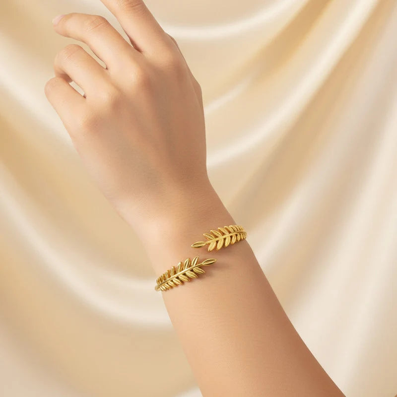 Gold Plated Leaf Cuff Bracelet