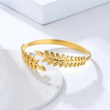 Gold Plated Leaf Cuff Bracelet