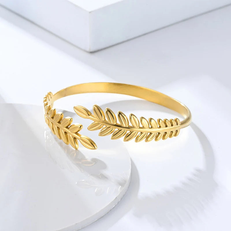 Gold Plated Leaf Cuff Bracelet