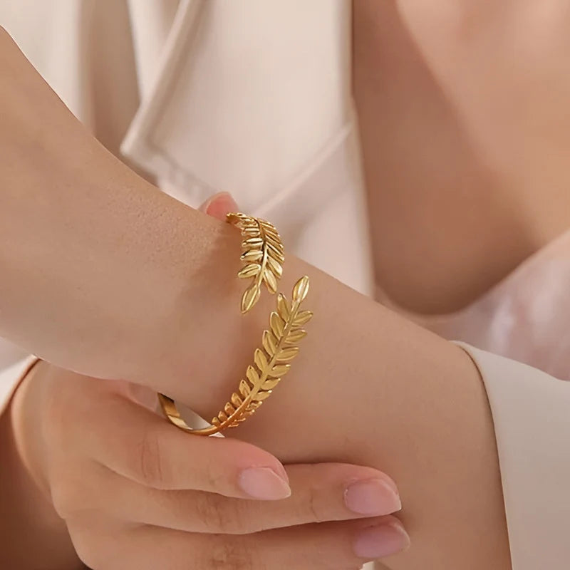 Gold Plated Leaf Cuff Bracelet