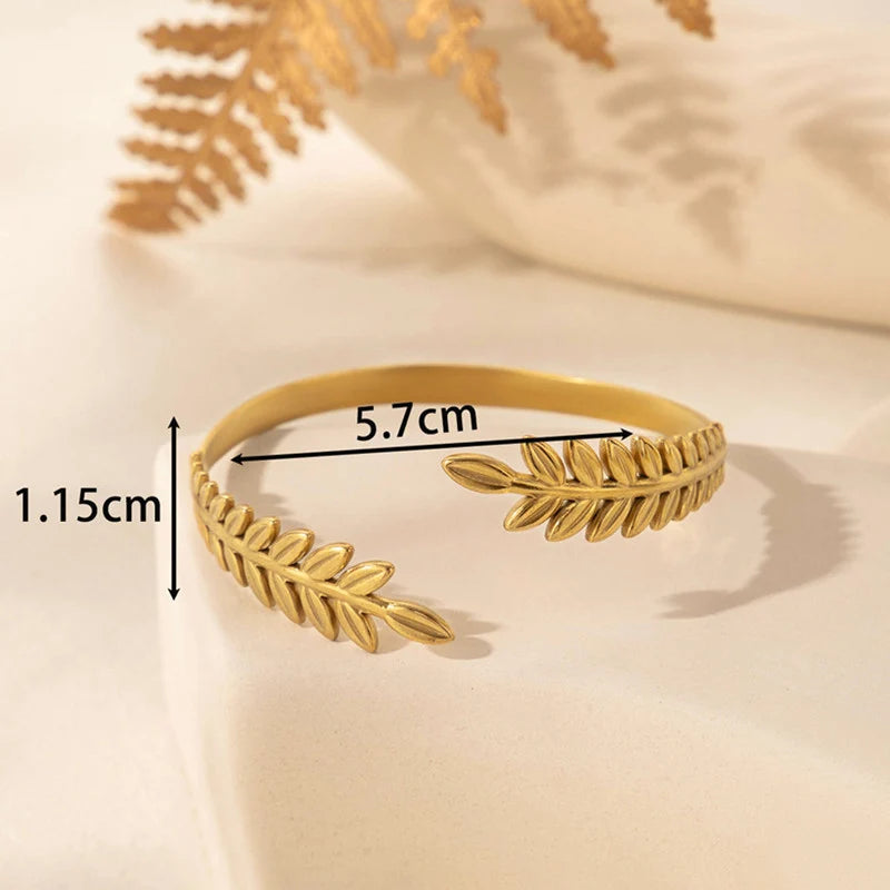 Gold Plated Leaf Cuff Bracelet