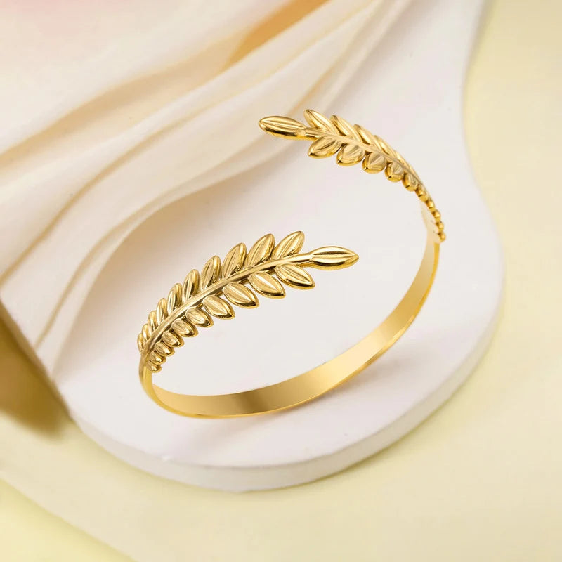 Gold Plated Leaf Cuff Bracelet