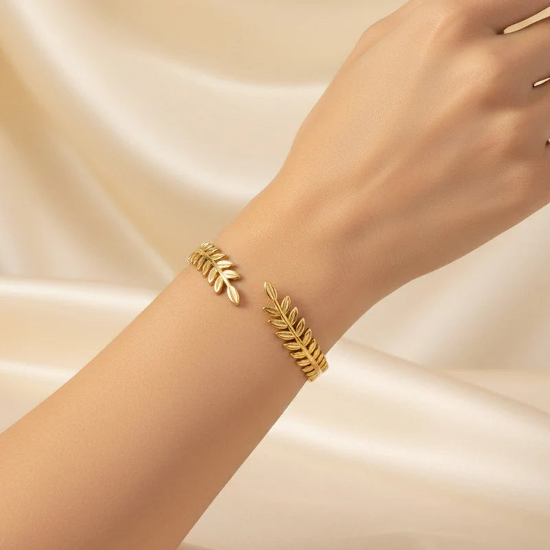 Gold Plated Leaf Cuff Bracelet
