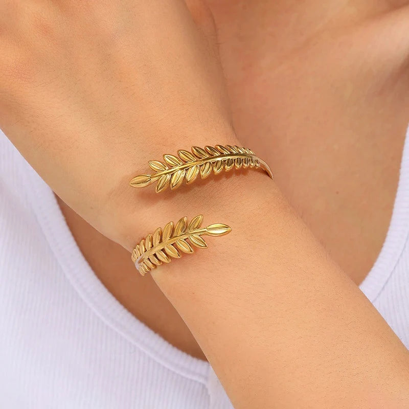 Gold Plated Leaf Cuff Bracelet