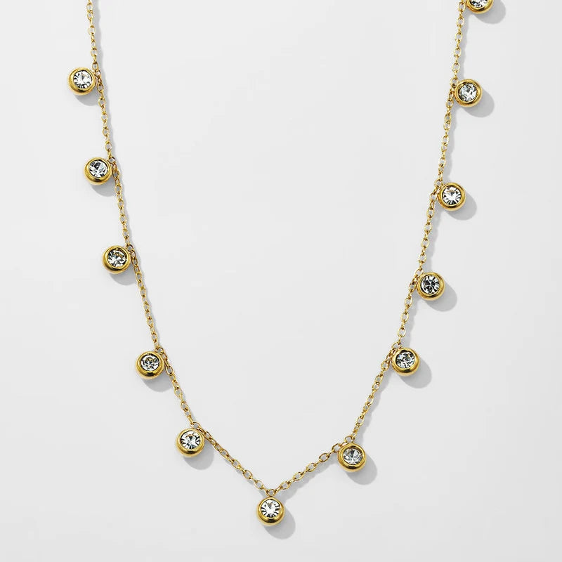 Gold-Plated CZ Station Chain Necklace