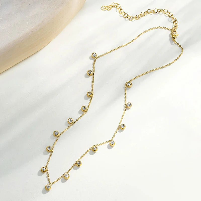 Gold-Plated CZ Station Chain Necklace