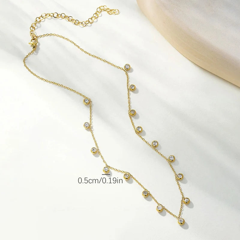 Gold-Plated CZ Station Chain Necklace