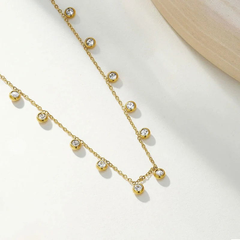 Gold-Plated CZ Station Chain Necklace