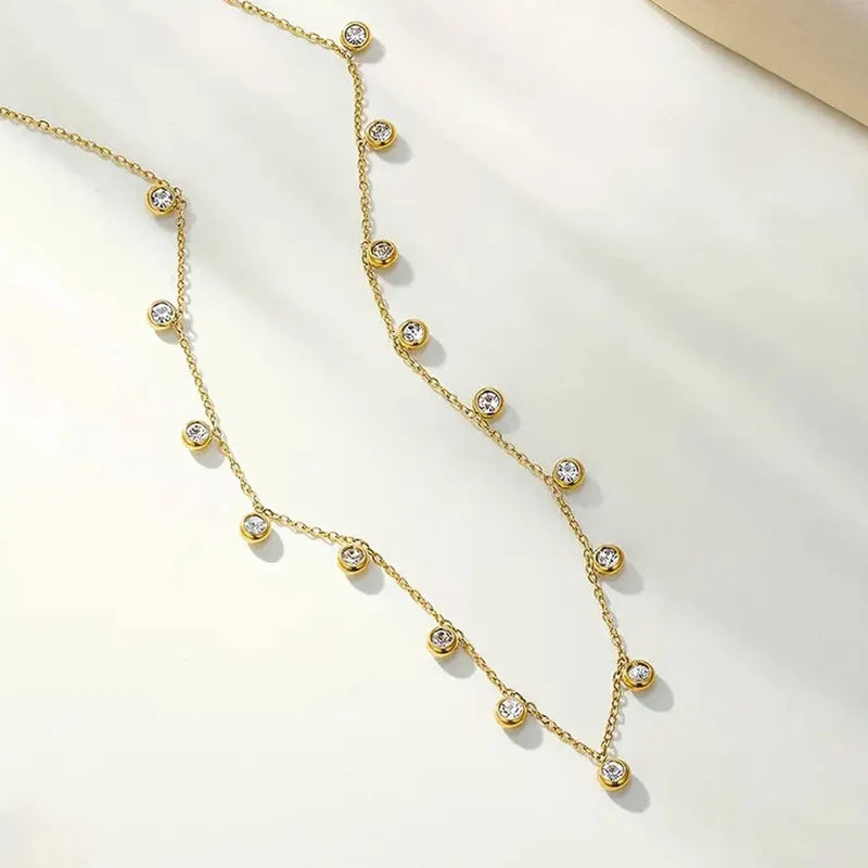 Gold-Plated CZ Station Chain Necklace