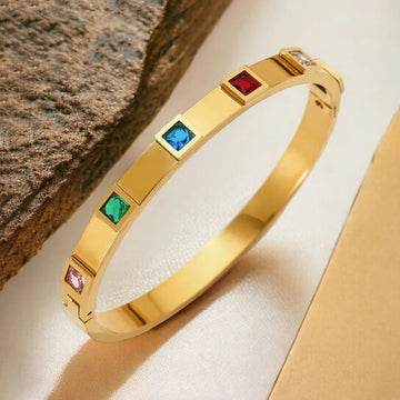 Gold-Plated Multicolor Crystal Geometric Bracelet