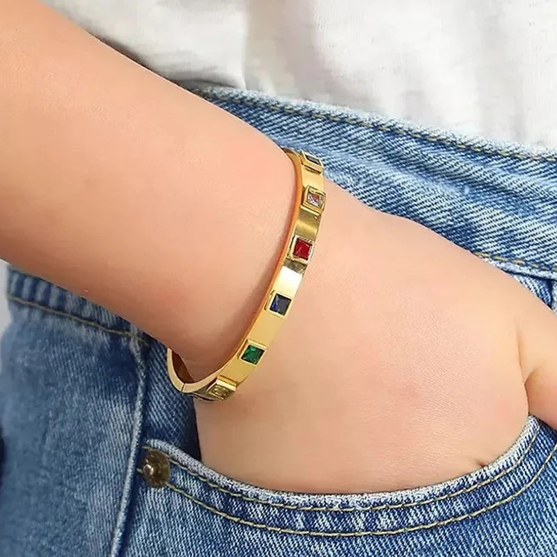 Gold-Plated Multicolor Crystal Geometric Bracelet