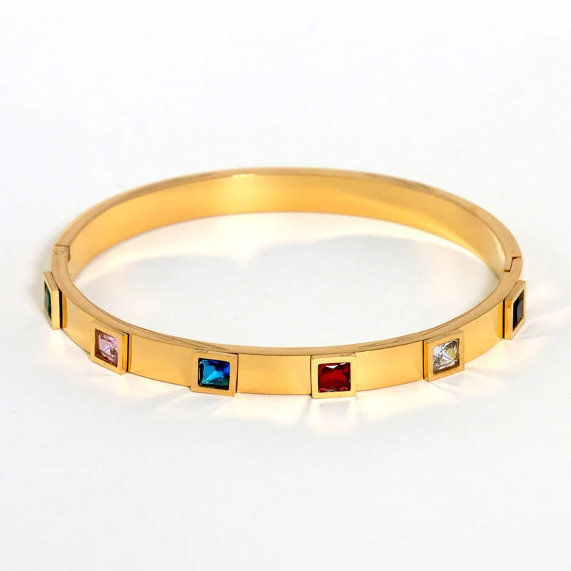 Gold-Plated Multicolor Crystal Geometric Bracelet