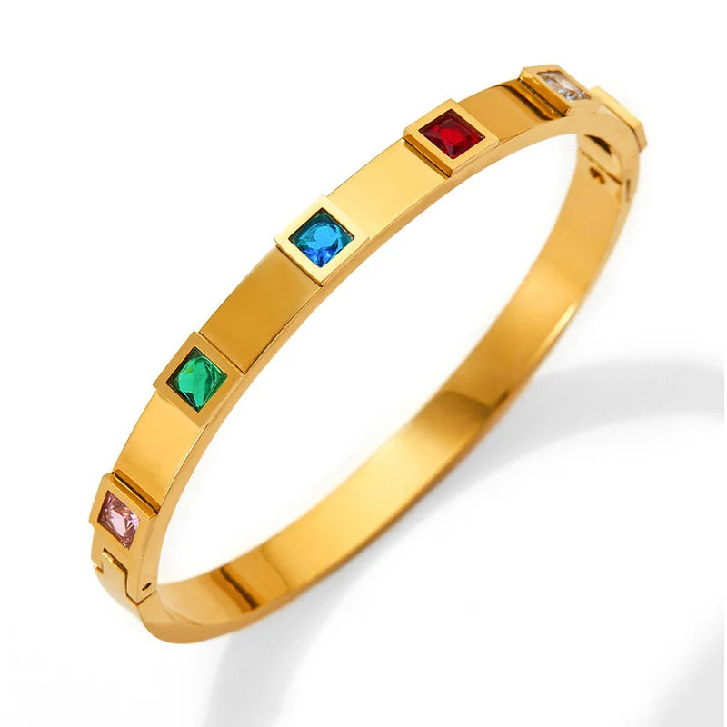 Gold-Plated Multicolor Crystal Geometric Bracelet
