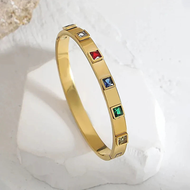 Gold-Plated Multicolor Crystal Geometric Bracelet