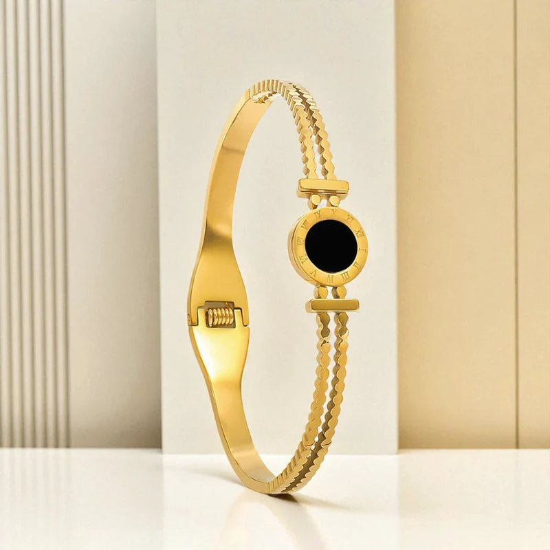 Gold-Plated Black Dial Roman Numeral Bracelet