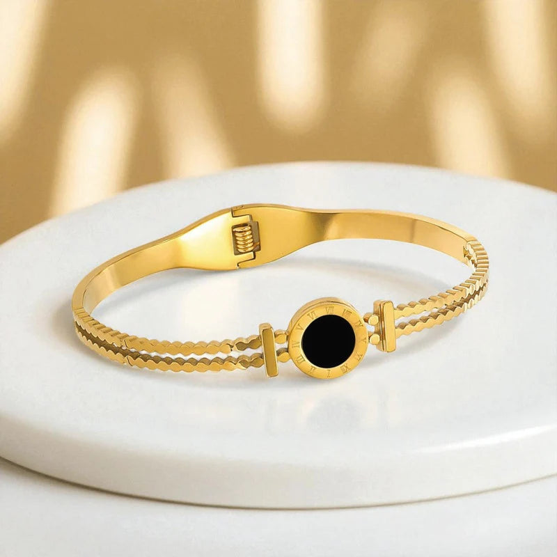Gold-Plated Black Dial Roman Numeral Bracelet