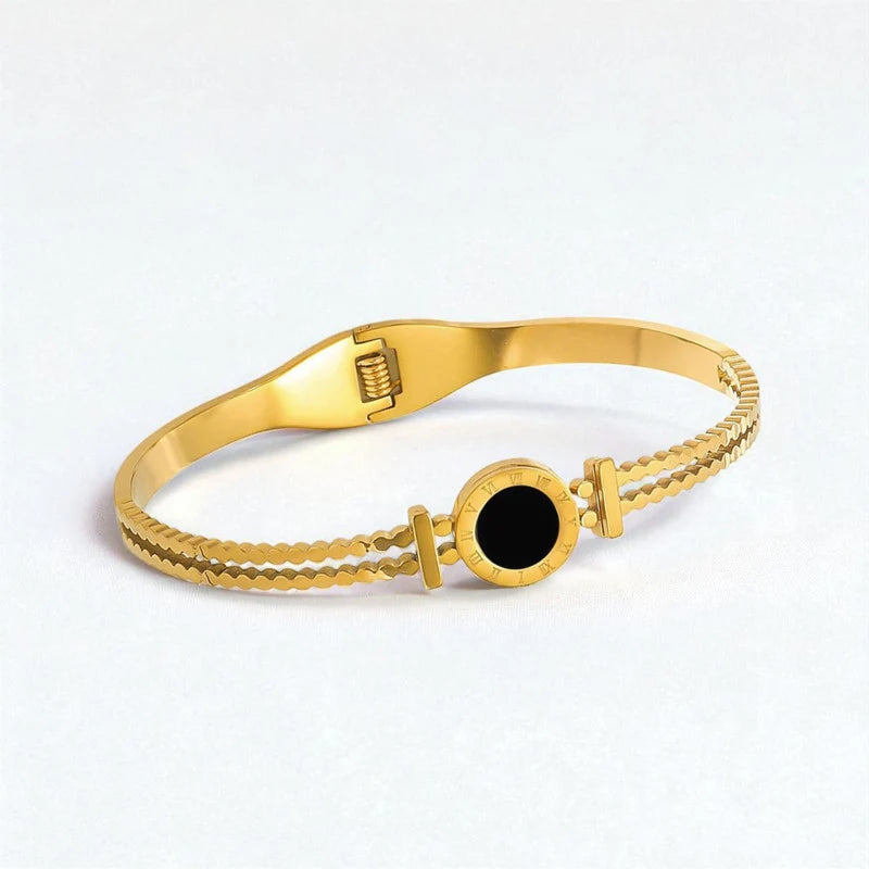 Gold-Plated Black Dial Roman Numeral Bracelet