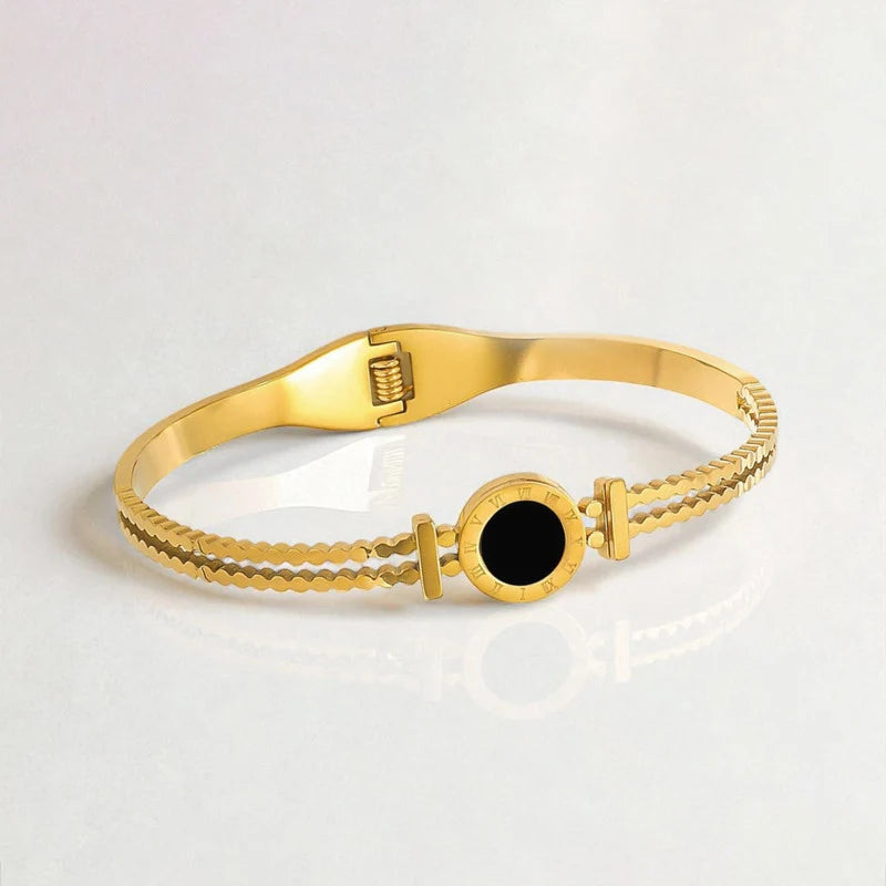 Gold-Plated Black Dial Roman Numeral Bracelet