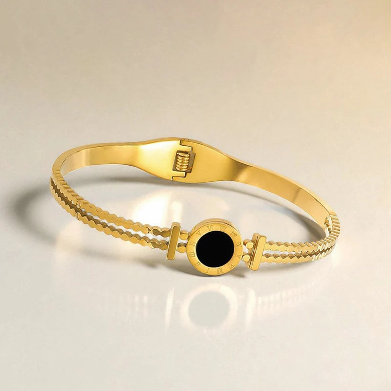 Gold-Plated Black Dial Roman Numeral Bracelet