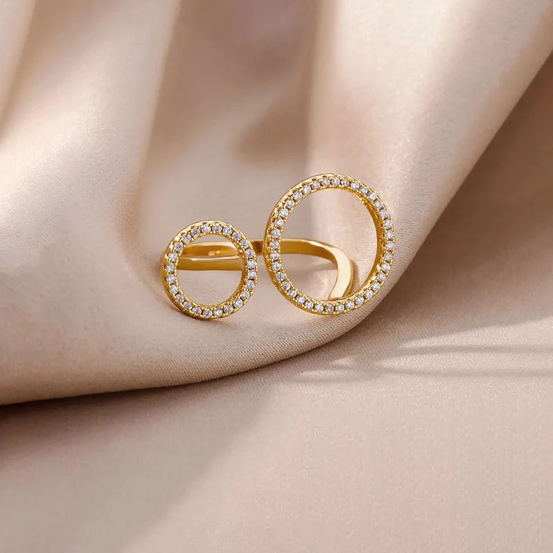 Gold-Plated Double Circle CZ Open Ring