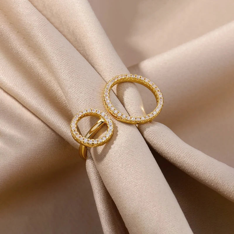 Gold-Plated Double Circle CZ Open Ring