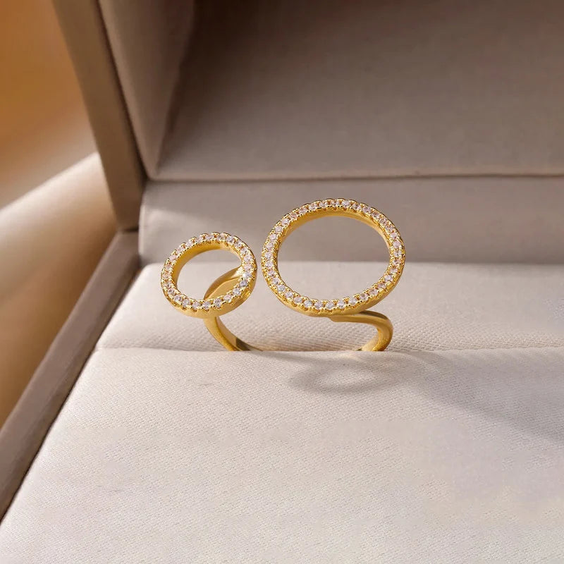 Gold-Plated Double Circle CZ Open Ring