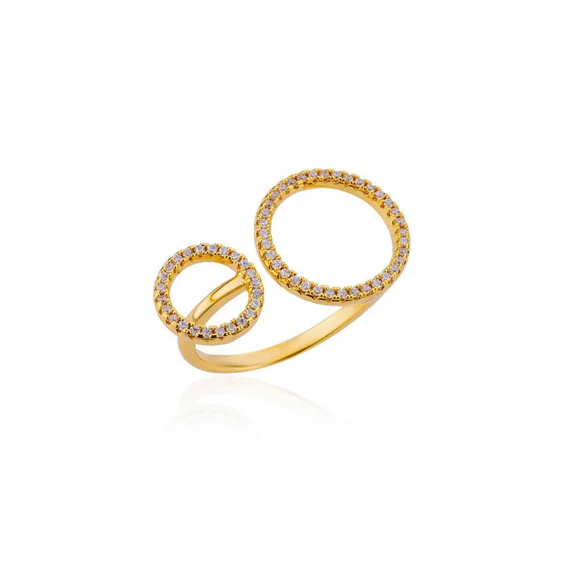 Gold-Plated Double Circle CZ Open Ring
