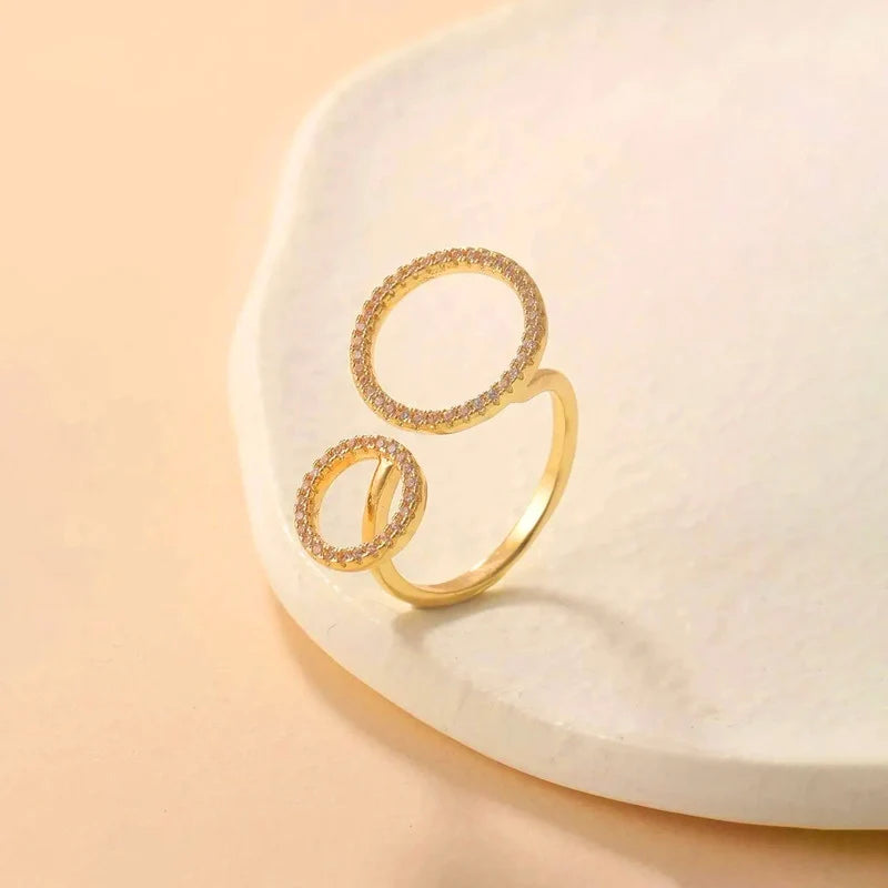 Gold-Plated Double Circle CZ Open Ring