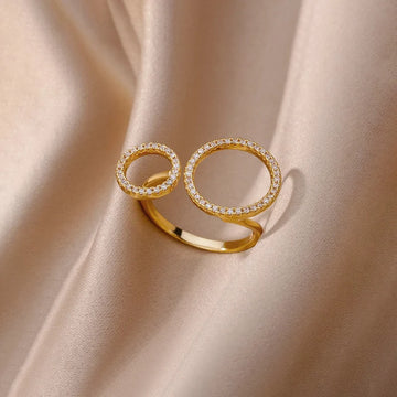 Gold-Plated Double Circle CZ Open Ring