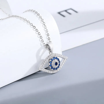 Silver-Plated Blue Evil Eye Crystal Pendant Necklace
