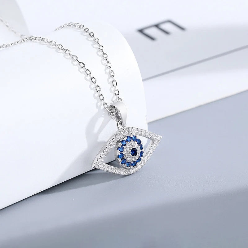 Silver-Plated Blue Evil Eye Crystal Pendant Necklace