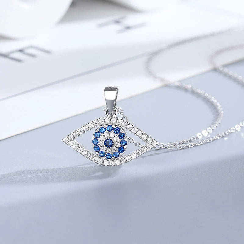 Silver-Plated Blue Evil Eye Crystal Pendant Necklace