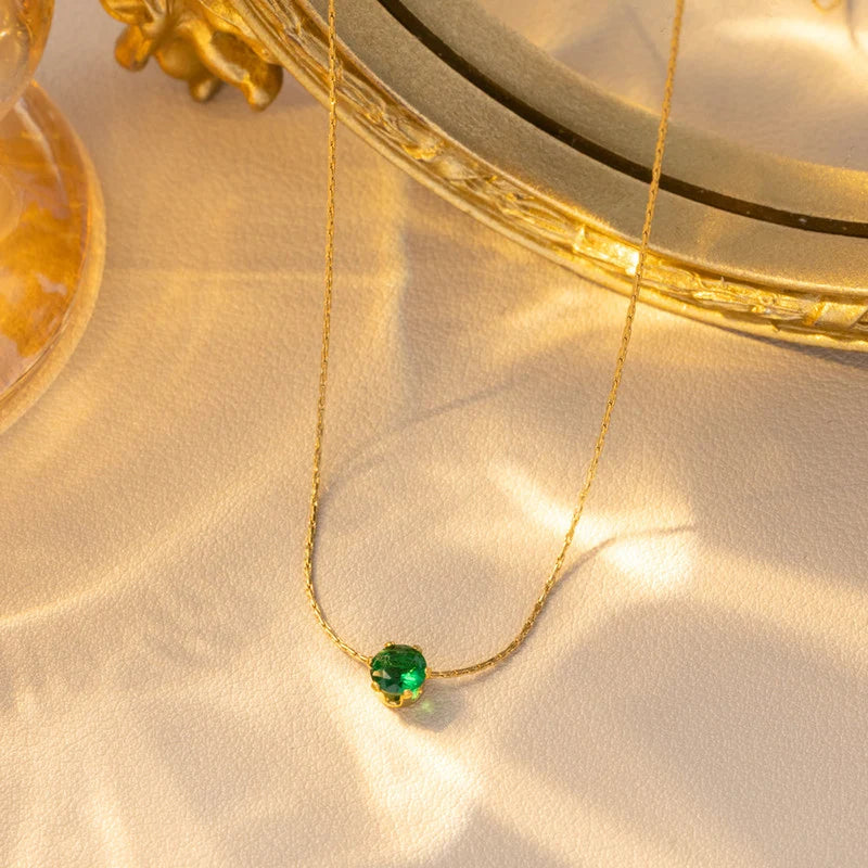 Gold-Plated Green Emerald Solitaire Pendant Necklace