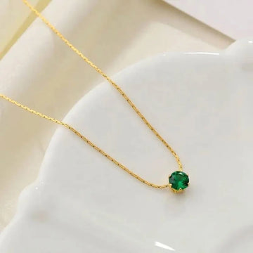 Gold-Plated Green Emerald Solitaire Pendant Necklace