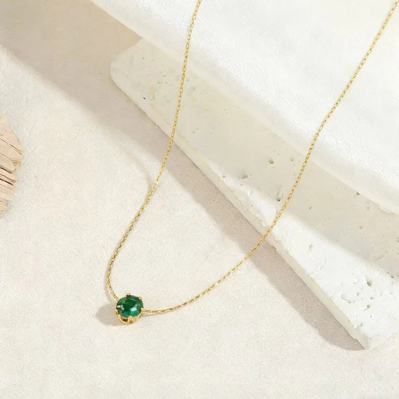 Gold-Plated Green Emerald Solitaire Pendant Necklace