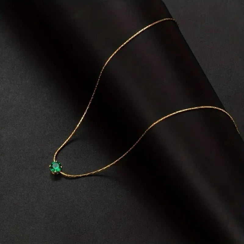 Gold-Plated Green Emerald Solitaire Pendant Necklace