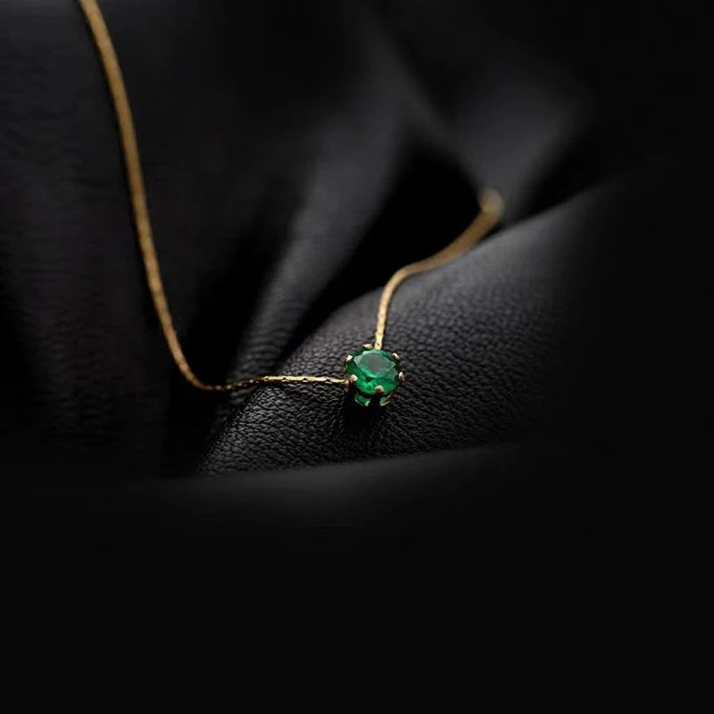 Gold-Plated Green Emerald Solitaire Pendant Necklace