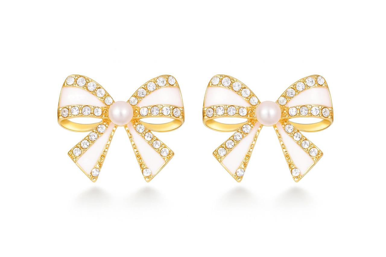 Elegant Pearl & Crystal Bow Stud Earring