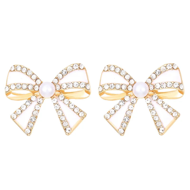 Elegant Pearl & Crystal Bow Stud Earring