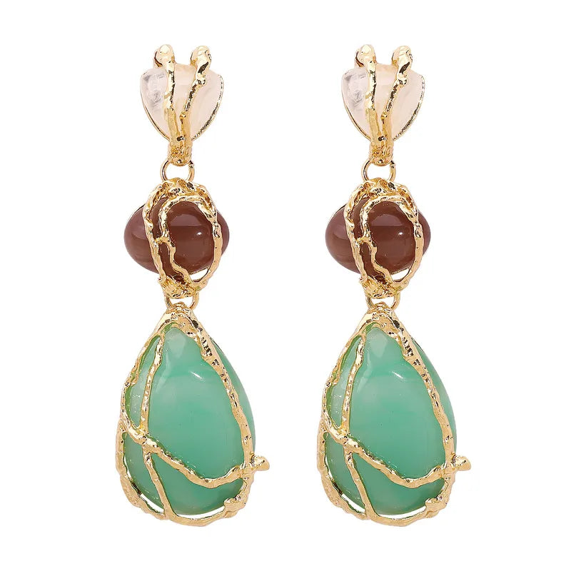 Gold-Plated Triple Stone Drop Earring
