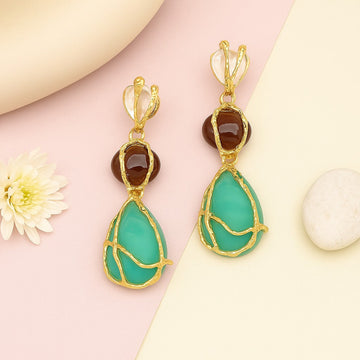 Gold-Plated Triple Stone Drop Earring