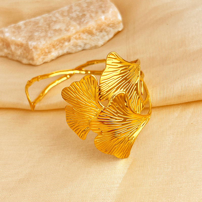 Gold Ginkgo Leaf Cuff Bracelet
