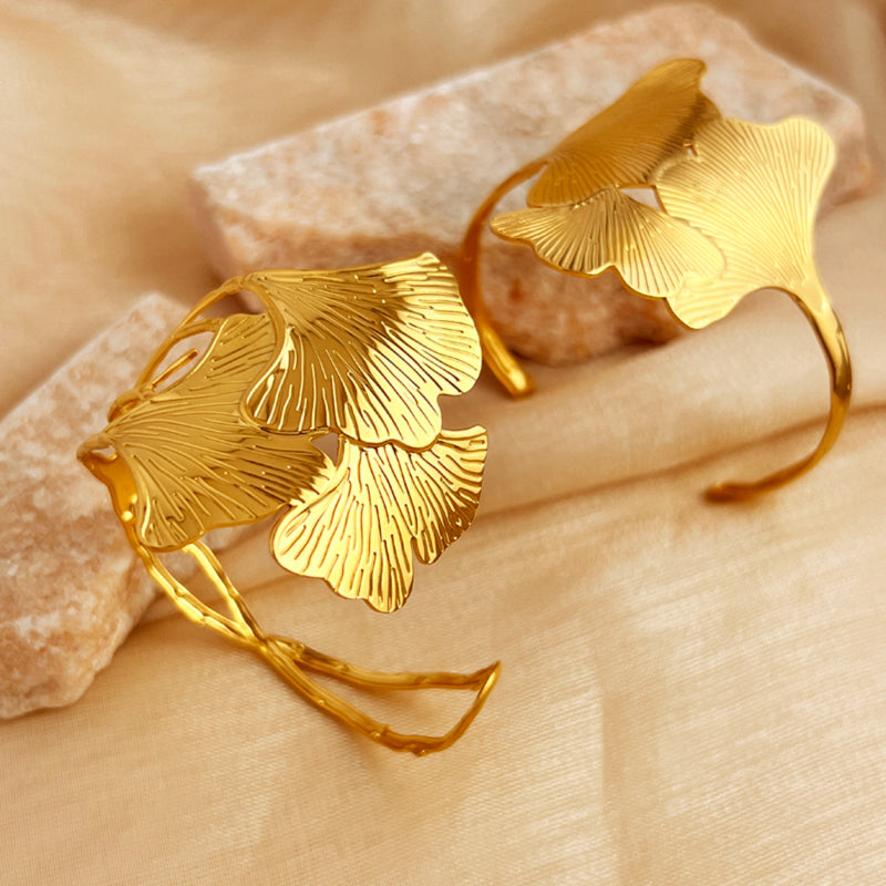 Gold Ginkgo Leaf Cuff Bracelet