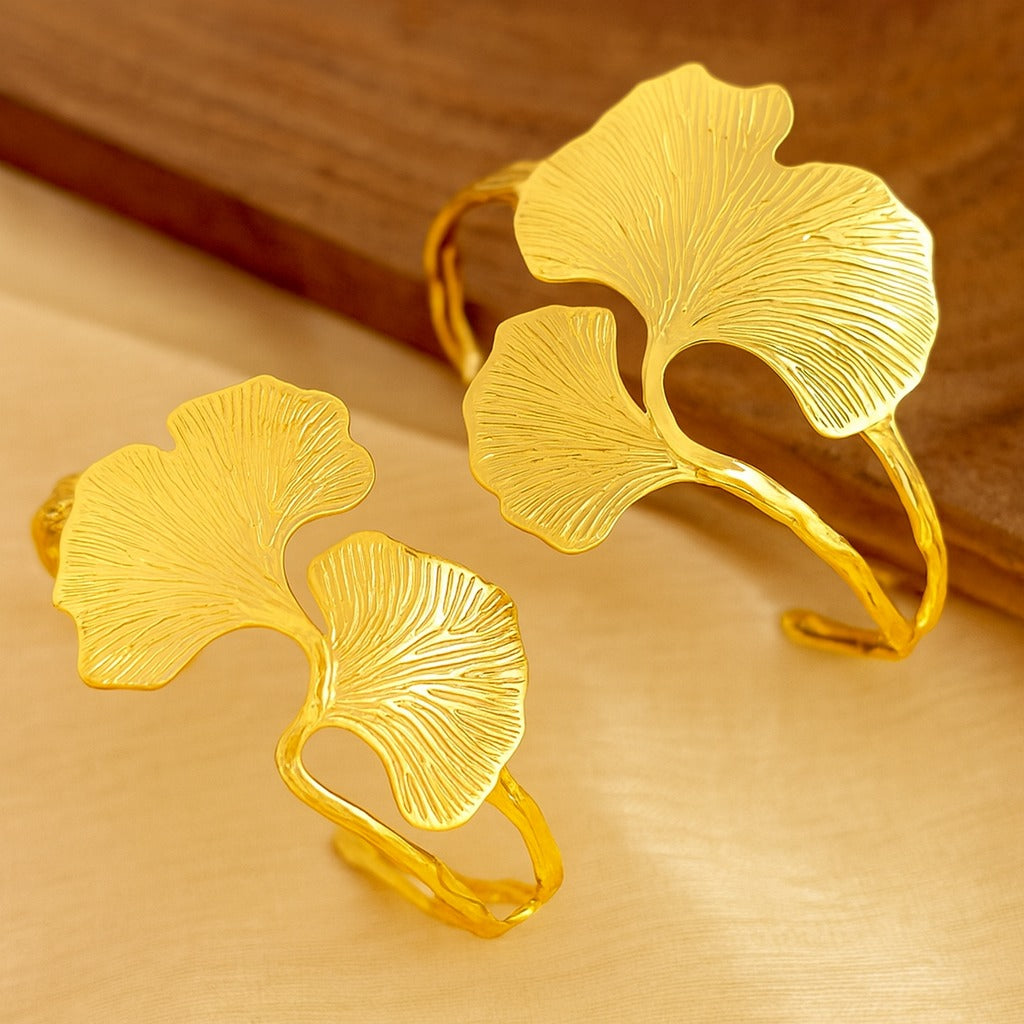 Gold Ginkgo Leaf Cuff Bracelet