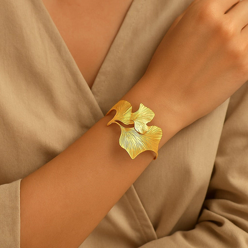 Gold Ginkgo Leaf Cuff Bracelet