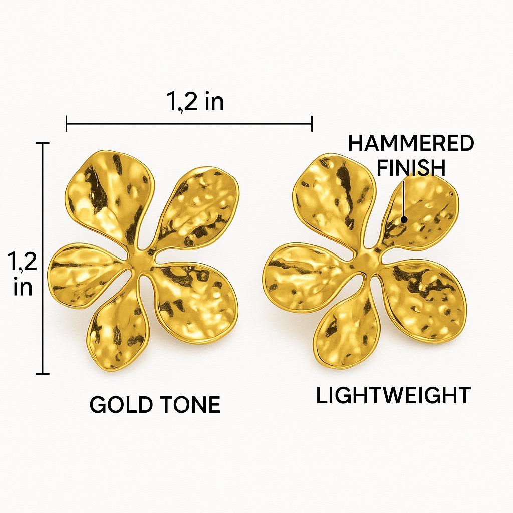 Hammered Gold Floral Statement Earring