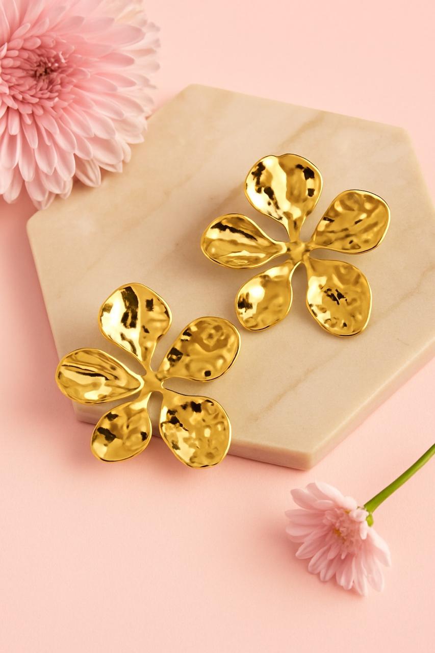 Hammered Gold Floral Statement Earring