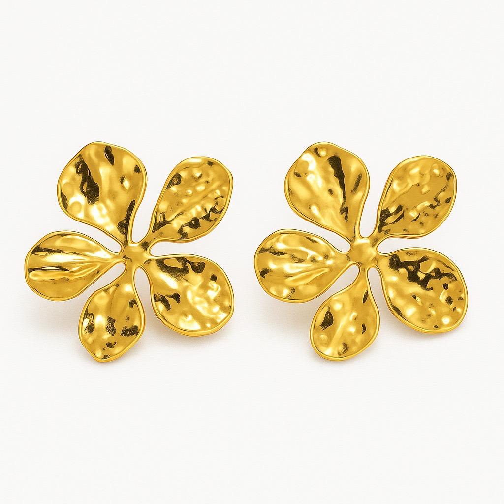Hammered Gold Floral Statement Earring
